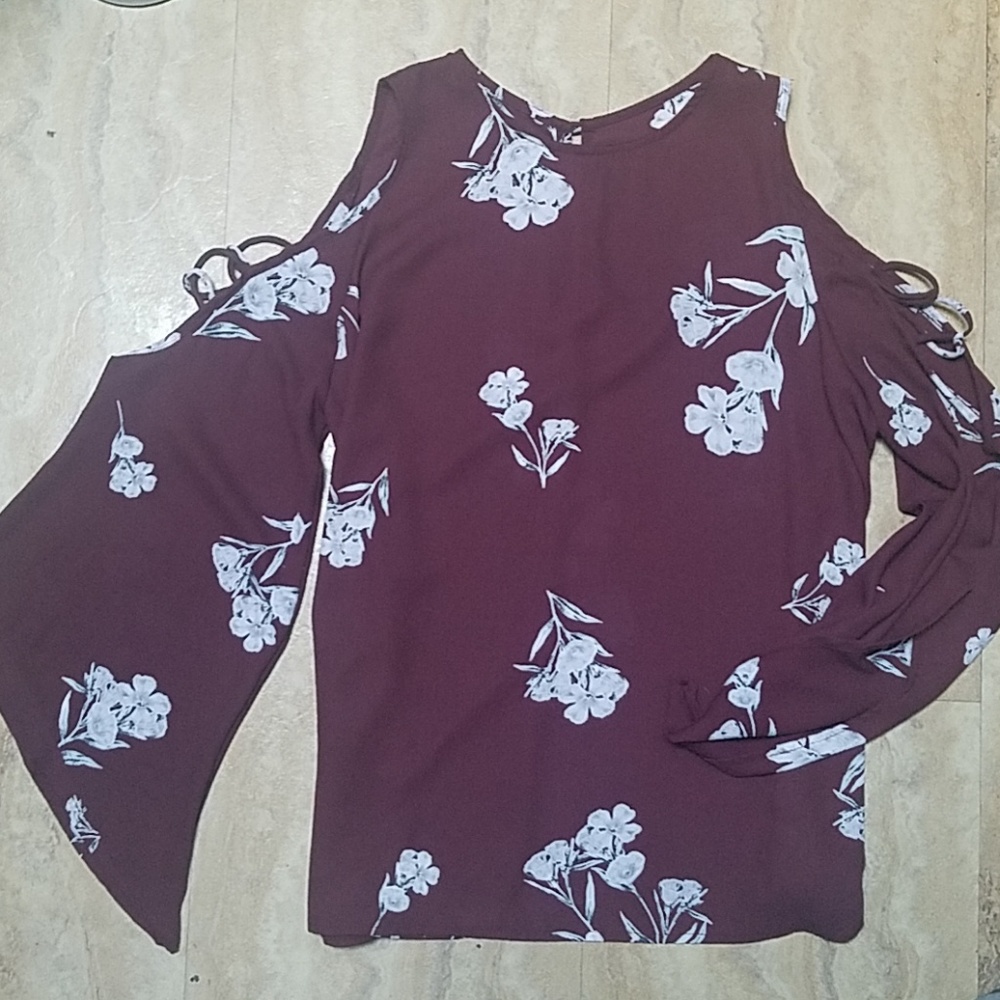 Plum floral cold shoulder blouse